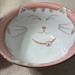 3 Ceramic Cat Bowls with Pink Accents